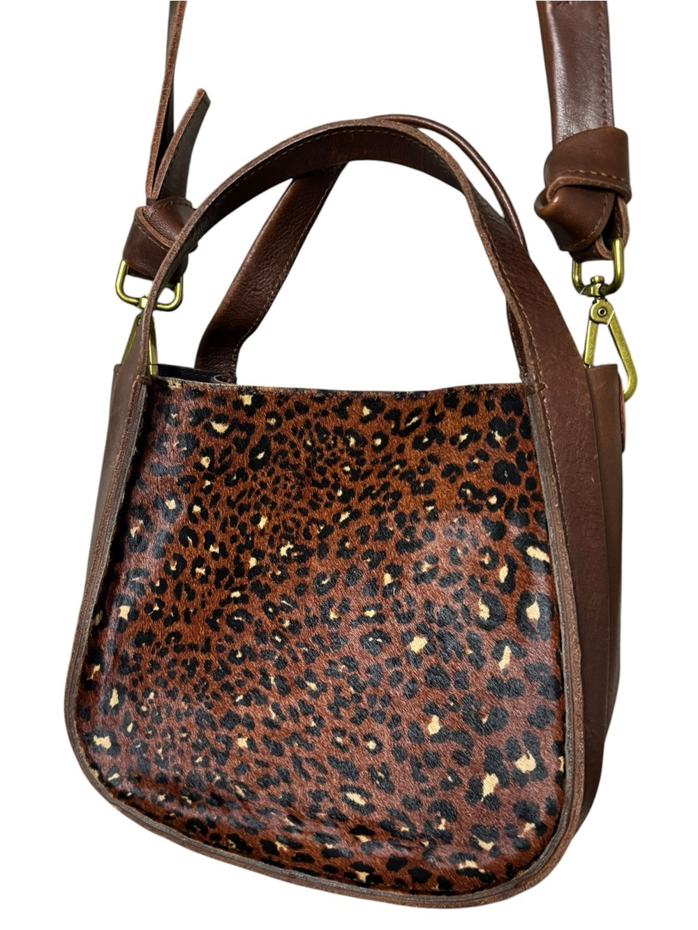 Madewell Mini Leopard Print Calf Hair Crossbody Bucket Bag NWT Leather